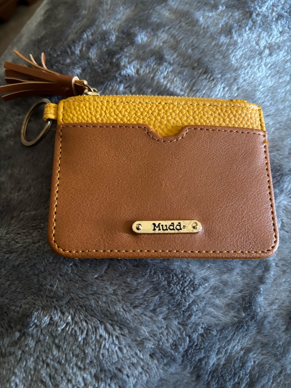 Mudd Honey Yellow and Tan Zip Cardholder with Keyring